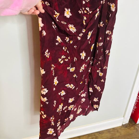Caroline Constas Arabella Maroon Floral Sleeveless V-Neck Ruched Dress Size L - Picture 7 of 16